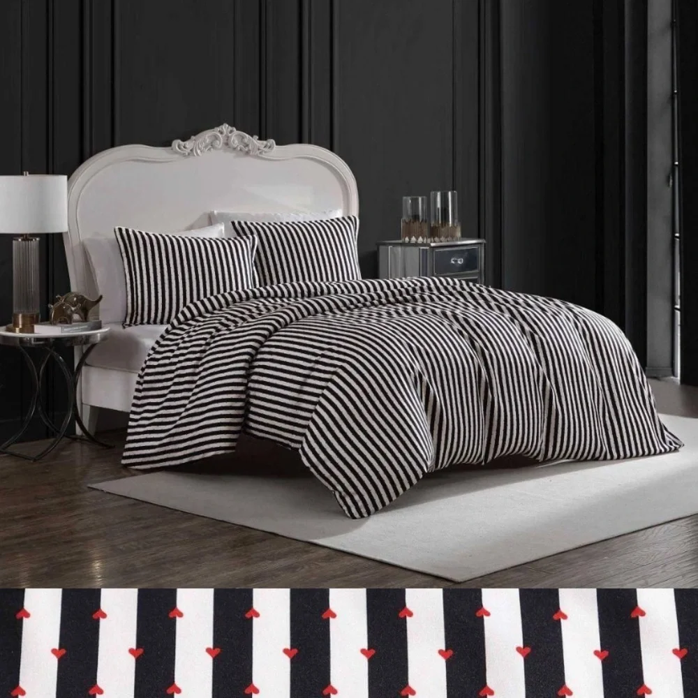 NWT Betseyville 3 pc King Striped Microfiber Duvet Black and White Bedding Set